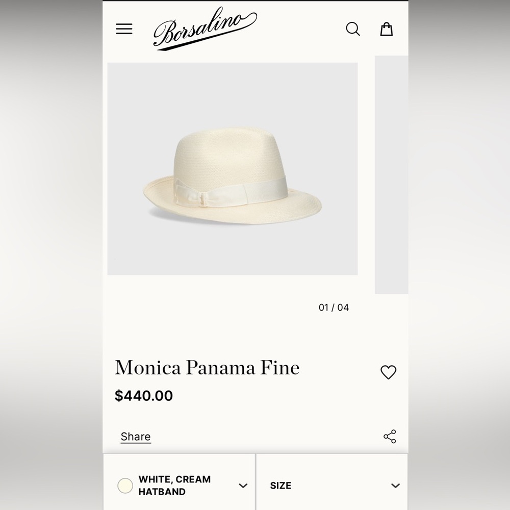 Borsalino woman’s Monica Panama fine hat cream size medium M